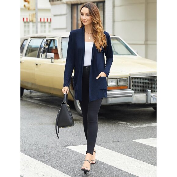 Women's Rayon Cardigan Loose Fit Pockets Open Front Long Sleeve Casual - Picture 5 of 9